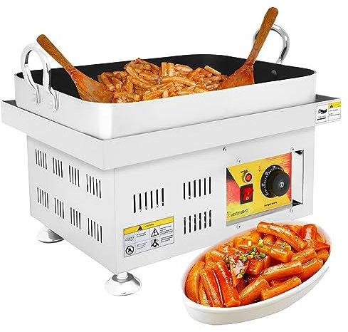 Máquina eléctrica comercial para pastel de arroz frito, máquina Tteokbokki de mesa sin humo de 2500 W con revestimiento antiadherente, freidora picante de estilo coreano para aperitivos Teppanyaki
