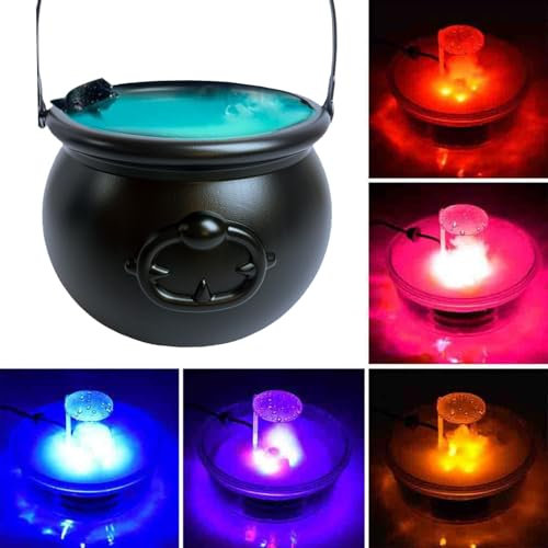 GALER Halloween Witches Cauldron, Black Cauldron Pot Fog Maker, LED Mist Maker with 3 Color Flame Light Change, Pond Fogger Misting Cauldron Sprayer Machine for Halloween Holiday Party Decorations