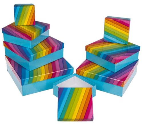 Out of the blue 8 Hellblaue Geschenkkartons mit Regenbogen in verschiedenen Größen Kartons Blau