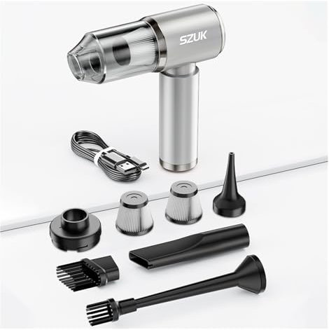 Compatible con aspiradora de Coche SZUK 9000PA, Potente máquina de Limpieza de Mano inalámbrica, Mini aspiradora portátil, Compatible con Teclado de Coche y hogar.(Sliver 2hapa)
