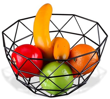 IPEA Cesta para frutas de mesa de metal – Diseño moderno y geométrico – Fruttero, cesta para frutas, cítricos, nueces, alimentos – Porta frutas de centro de mesa abierto, color negro, BSMDFRUTTAG