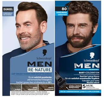 Men Perfect Bart-Coloration 80 Natur Schwarz-Braun Stufe 2 (30 ml) Kaschieren grauer Haare & Men Re-Nature Dunkelbraun bis Schwarz (145 ml), Re-Pigmentierungs-Creme