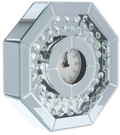 Tischuhr, Moderne Standuhr aus Spiegelglas mit Kristalldiamanten bestückt - Analog mit römischen Ziffernblatt, ohne Ticken - 26 cm groß - Wohnzimmer (Transparent)