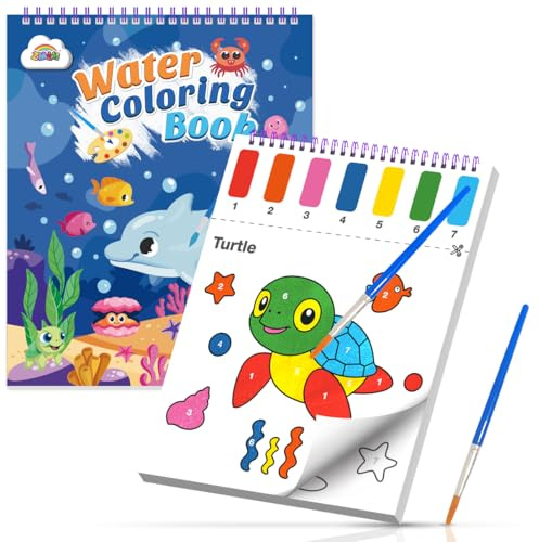 ZMLM Water Painting Books for Kids - Mess Free Water Colouring Book Paint by Numbers for Children Magic Kids Painting Set, Arts & Crafts for 3 4 5 6 7 8 Year Old Boy Girl Birthday Gifts (Sea)
