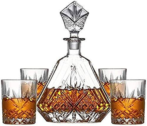 Aioneer Carafe Haut de Gamme 5 pièces, Ensemble de Carafe et Verres à Whisky en Cristal de qualité supérieure, Uniques et élégants, avec Bouchon rainuré biseauté
