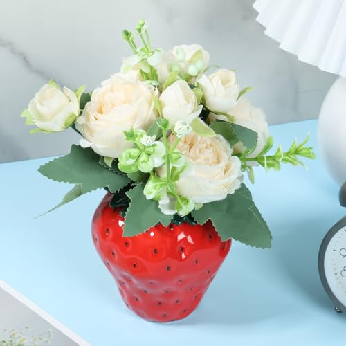VAVPUP Vase à fraises d'inspiration vintage - Joli vase en céramique décoratif - En forme de fraise - Décoration unique pour la maison, le bureau, la cuisine - Arrangement floral