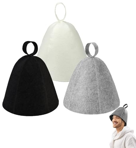 ARROMI 3 PCS Sauna Hat, Sauna Hats, Sauna Hats Made of Wool Felt - Felt Sauna Cap for Men and Women for Steam Room - Street Sauna and Bath House - Essential Sauna & Parts (Black, White and Grey)