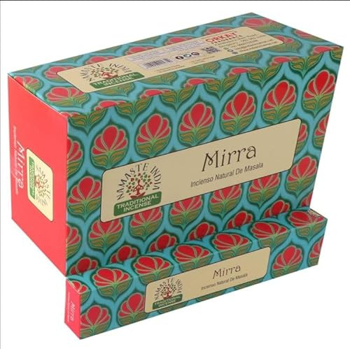 Namaste India Räucherstäbchen Agarbatti 12er Pack - 240 Sticks insgesamt - Aromatische Entspannung, Meditations- und Yoga-Duft, Handgefertigt aus Indien (Myrrhe)