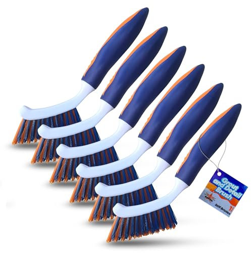 Bring It On Grout Cleaning Brush – Crevice Cleaning Brush with Stiff Nylon Bristles – 8-inch Heavy-Duty Grout and Tile Cleaner Brush – Scrubbing Brush for Corners, Bathroom, Kitchen, Tile, 6 Pack