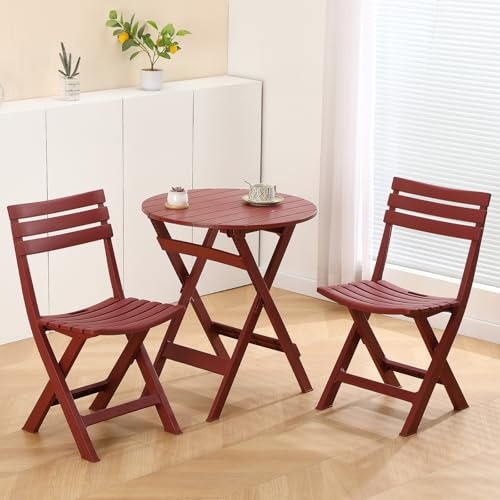 TAO ONE Juego de 3 piezas, color rojo, juego de 2 sillas, 1 mesa, muebles de balcón plegable, para interiores y exteriores con respaldo, juego de muebles de terraza plegable para balcón, jardín,