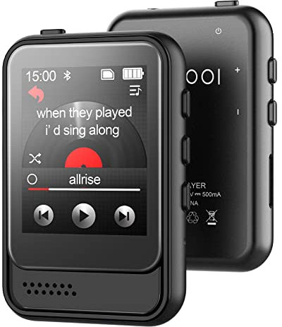 MP3-Player mit Bluetooth, tragbarer Musikplayer mit integriertem Micro-SD-Kartensteckplatz und HD-Lautsprecher, unterstützt FM-Radio, Sprachaufzeichnung, kompletter Touchscreen, max 256 GB erweiterbar