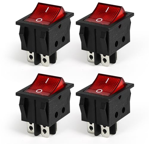 On-Off Wippenschalter, 4 Polig Kippschalter, 4 Stück 4 Pins ON/OFF Snap In Wippschalter mit rotem Licht AC 20A/125V 15A/250V Kippschalter Wird in verschiedenen elektrischen Produkten und Instrumenten