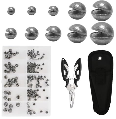 MONCAP 160pcs Plomb Peche Carpe, Poids de Peche, avec Pince Peche, Plomb Peche Mer Type Semi-Ouvert 10 Tailles, avec Boîte de Rangement, Résistance au Corrosif pour Pêche Extérieur en Rivière en Mer