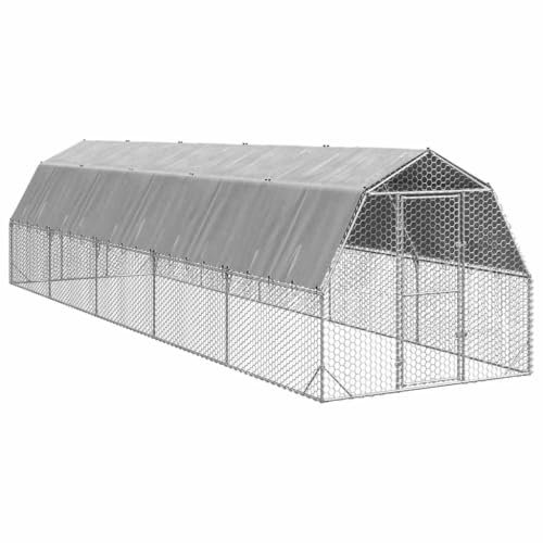 vidaXL Hönsgård med tak 2,5x10x2,25 m galvaniserat stål
