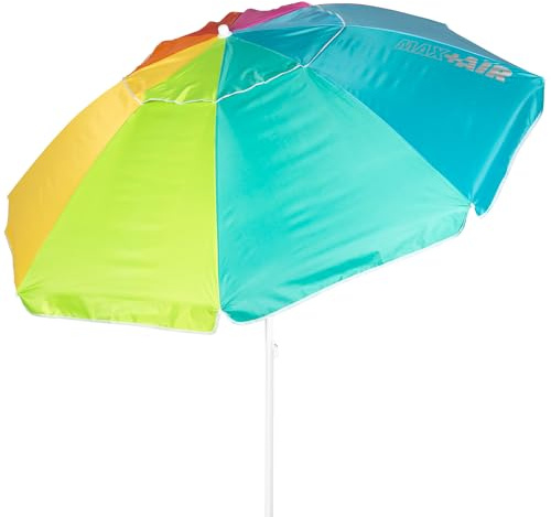 AKTIVE 62403 anti-vind strandparasoll, 240 cm, 8 fiberval, UV50-skydd, lutningsbar, max + luftventilation, 28/32 mm metallstång, 90 g Oxford-tyg, med överdrag