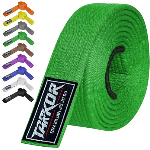 TARKOR BJJ Belt for Men & Women Brazilian Jiu Jitsu Belt with Ranking Stripes Sleeve Bar Kids Jiu Jitsu Gi Belt (Green, K0)