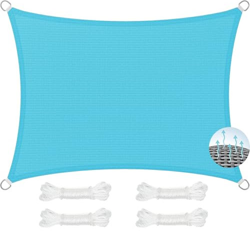 Vela Ombreggiante Rettangolare Traspirante 220 x 230 cm, Antivento, Alta Protezione Solare, Hdpeprotezione UV 98%, Protezione Solare Rete Ombreggiante, per Balcone, Terrazza, Blu Cielo