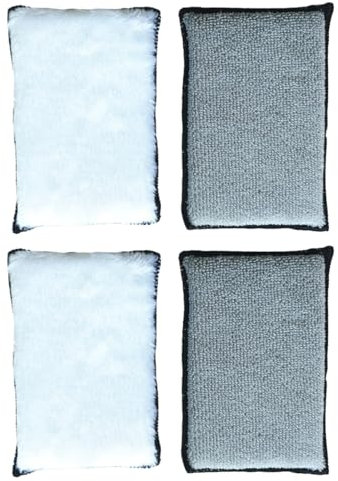 4 Pcs Car Double Sided Velvet Towel Car Sponge Scrubber Detailing Pads Double Sided Reusable Interior Scrubber Detailing Pads Scrubbing Sponge Pad for Leather Plastic and Upholstery Maintenance