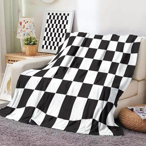 Kuscheldecke, Schwarz-Weiß-Plaid Flauschig Decke, Einfache Geometrie Fleecedecke Wohndecke Warm Sofadecke Couchdecke Tagesdecke für Bett & Sofa, Schwarz und Weiß-230x270cm