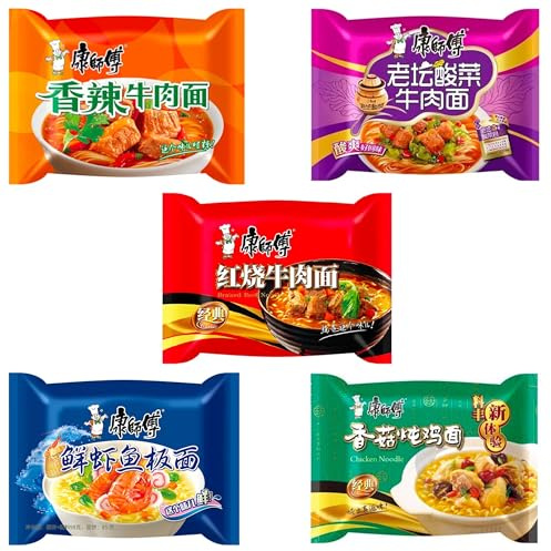 Pack 5 Ramen Fideos Instantáneos Chucrut chino + Ternera Picante + Pollo y Setas Shitake + Ternera + Marisco - Instant Noodle Tallarines