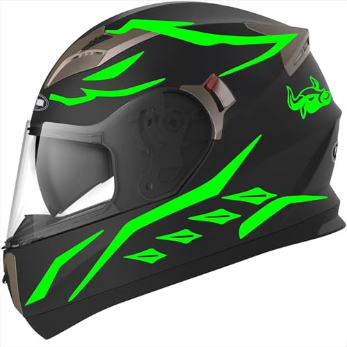 Decalart Kit 19 Aufkleber für universelle Motorradhelme – Koffer-PC – Stierhörner, Bullenstreifen, Streifen, Aufkleber, Dekorstreifen, Helm-Code L120 (069 Grün FLUO)