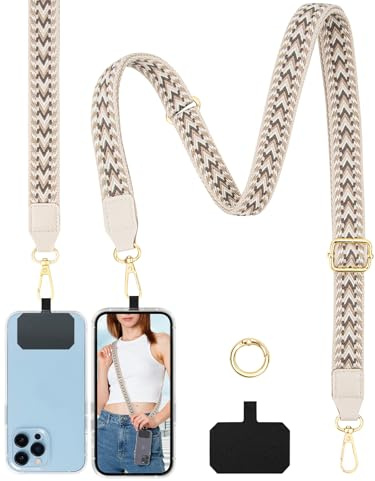 Faneam Lanière Téléphone Portable Universelle 2,5 cm, Cordon Telephone Portable Réglable à Motifs Chic, Chaîne de Téléphone avec Dragonne Portable, Tour de Cou Smartphone pour Femme