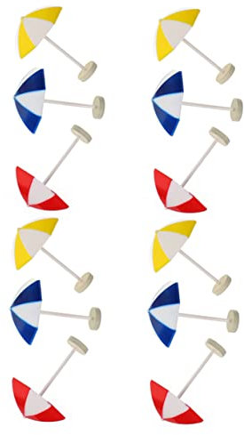 CVUTOVO 12pcs Miniature Beach Umbrellas and Sun Umbrella Decors for Doll House Diy in Red Blue and Yellow for Ocean Scene Decoration