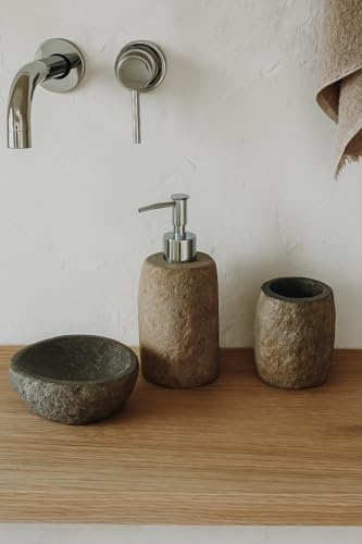 Marblechic - Set Bagno Pietra Composto da Dispenser Porta Sapone spazzolino acessori Bagno Stone Foto di Esempio