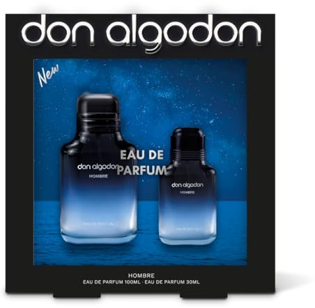 Don Algodón Set Eau de Parfum Hombre | 100 ml + 30 ml | Perfume masculino elegante y sofisticado | Bergamota, benjuí, vetiver y ámbar gris | Inspirado en la noche mediterránea