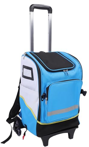 Depisuta Cleaning Caddy Organizer, 35L Large Cleaning Bag Housekeeping Tool Backpack with Stair Climbing Pull Bar, Large Cleaning Supplies Organizer for Cleaning and Housework (Blue)