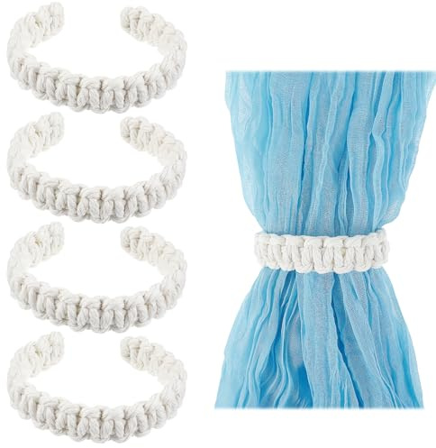 Ouligay 4pc Boho Vorhang Raffhalter Geflochtener Raffhalter für Vorhänge Boho Vorhanghalter Weiß Vorhang Halter Handgefertigte Geflochtene Vorhänge für Office Wohnzimmer Schlafzimmer Büro Dekorative