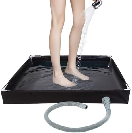 Camping Shower Tray Mobile Shower Tray for Camping Bathroom Equipment with Drain Hose for Adults Travellers Bathroom Backpacking