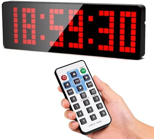 Timer Palestra, Orologio Palestra Digitale da 13,2 LED Orologio da Parete Digitale Grande con Conto alla Rovescia/Cronometro per Allenamento per Uso Interno ed Esterno Casa Esercizi Sportivi (Rosso)