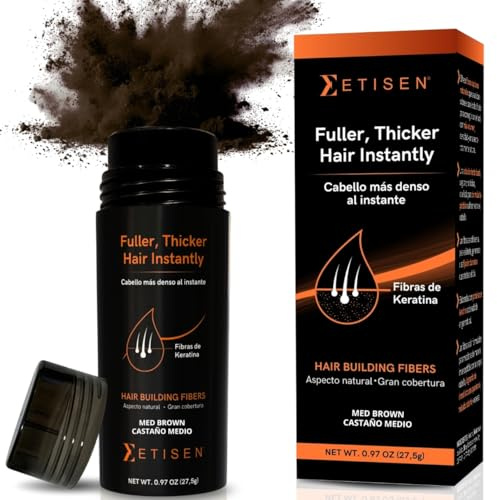 Fibre Cheratina Capelli, Polvere per Capelli Uomo Volumizzante, Copre Diradamento e Stempiature, Effetto Naturale Anti Diradamento, Capelli Più Folti, 27,5 g (Marrone medio)