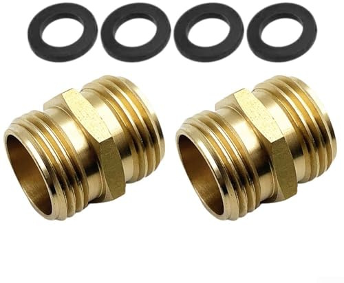 Conector de manguera de jardín de latón macho a macho adaptador rápido de 3/4 pulgadas para dispositivos de riego al aire libre, paquete de 2 con arandelas