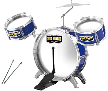 Juego de batería para niños Baroni Toys, batería de juguete completa con tambores y platos, juego musical educativo, +3 años (5 piezas verticales azules)