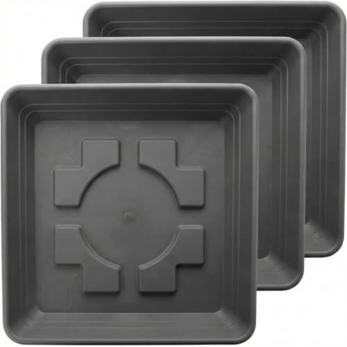 LIVINJA Lot de 3 soucoupes carrées pour pot de fleurs - Pour l'extérieur - 40 x 40 cm - Extra robustes - Anthracite - Pour pot de fleurs - Fabriqué en Allemagne