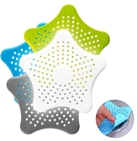 4 Stück Abflusssieb Silikon, Universales Haarsieb Dusche, Haarsieb Waschbecken, für Dusche Waschbecken Badewanne und Küche(Blau Grün Grau Weiß)
