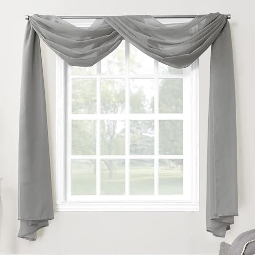 918 53566 Emily Voile Curtain, charcoal, Valance Scarf