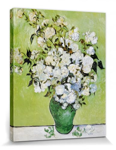 1art1 Vincent Van Gogh Poster Vase Mit Weißen Rosen, 1890 Bilder Leinwand-Bild Auf Keilrahmen | XXL-Wandbild Poster Kunstdruck Als Leinwandbild 50x40 cm