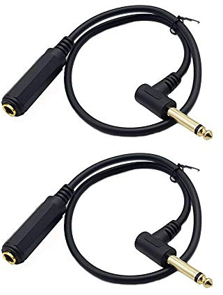 Right Angle Guitar Extension Cord;Seadream 2Pack 6.35mm Angled Male to Female Extension Cable,50CM TRS 1/4 Inch Female to Right Angle Mono Male Audio Extension Cables