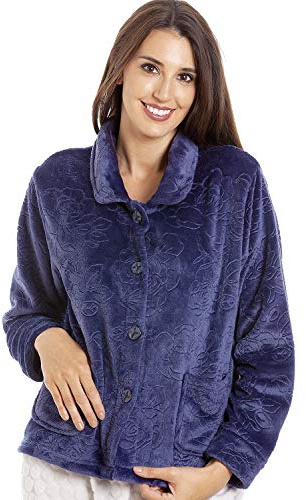 Camille Vestes de lit en relief rose boutonnées pour femme, bleu marine, 50-52