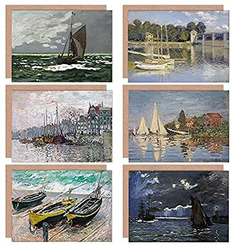 Artery8 Claude Monet Seascape Argenteuil Fishing Boats Storm Fine Art Greeting Card Pack of 6