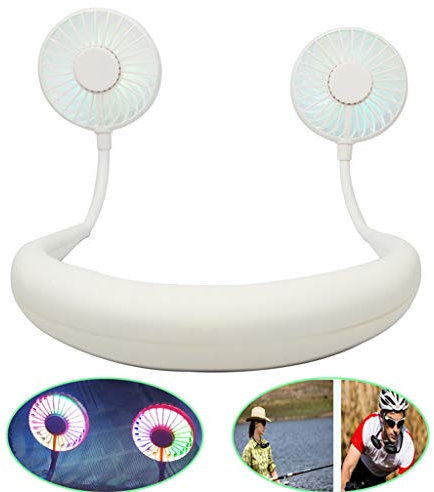 XJDMM Ventilador Personal con Cuello Colgante, Ventilador Luminoso Led Perezoso, Ventilador De Escritorio Portátil, Carga USB, 4-12 Horas De Tiempo De Trabajo, Súper Silencioso Blanco