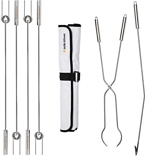 Solo Stove Roasting Sticks and Fire Pit Tools | Incl. 4X Sticks (91,5 cm) with Protective Casing, Wood Grabber (81,5 cm), Wood Poker (92,5 cm), Stainless Steel, Firepit Accessories