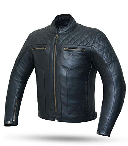 DEGEND CLASSIC | Herrskinnjacka | Motorcykeljacka med avtagbara skydd - Pälsjacka - Motorcykelkläder - Motorcykeljacka Herr - Storlekar (S-6XL), Svart, XXL