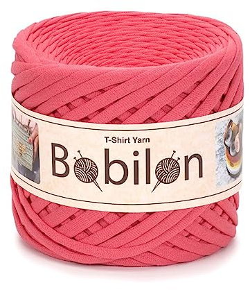 T-shirt-garn i fettuccini-stil, 7–9 mm, trikågarn för virkning och stickning, ekologiskt, makramégarn, bandgarn i 100% bomull, jerseygarn, rosa (Coral)