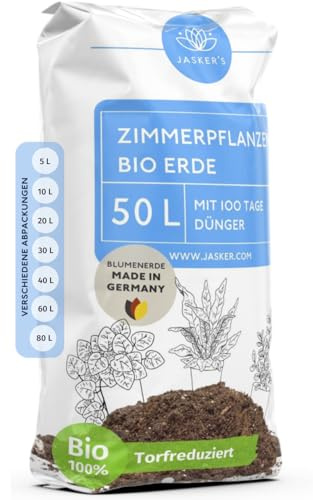Bio Blumenerde Zimmerpflanzen Erde 50 L - Um 45% torfreduzierte Pflanzenerde mit Dünger - Erde für Pflanzen - Zimmerpflanzenerde - Erde Zimmerpflanzen - Grünpflanzenerde - Universalerde