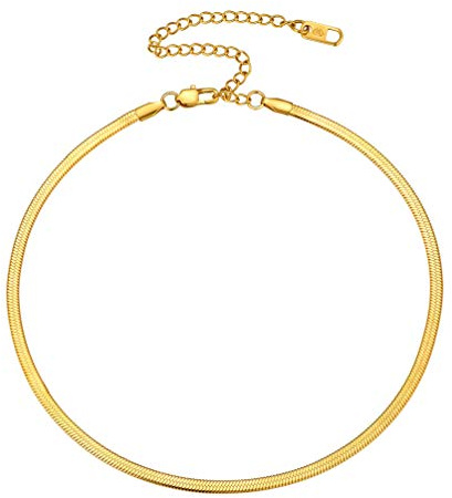 PROSTEEL Cadena Mujer Plana de Oro Serpiente Con Extensor, Collar Acero Gargantilla 46cm Largo, 3mm Ancho Dorado