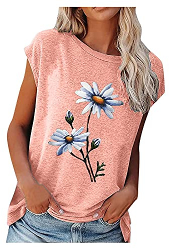 T-Shirt Femme Été Chemisier Chic T-Shirts Blouse Col Rond Tops Manches Courtes T Shirt Grande Taille Coton T Shirt Imprimé T-Shirts d'été pour Femmes à Manches rayées et col en V